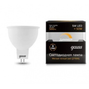 Лампа Gauss MR16 5W 500lm 3000K GU5.3 диммируемая LED 1/10/100