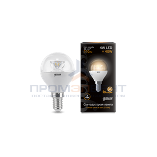 Лампа Gauss LED Globe Crystal Clear E14 4W 2700K 1/10/50