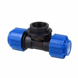 Тройник с переходом на внутреннюю резьбу Политэк - 50 x 1" (винтовой, для труб ПНД)