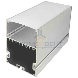 08-26 Профиль алюминиевый для светодиодной ленты, анод., П-образный , подвесной, серебро, 50х70мм, 2м, шир. ленты до 40мм, индивидуальная упаковка (рассеиватель матовый, заглушки - 2шт.).